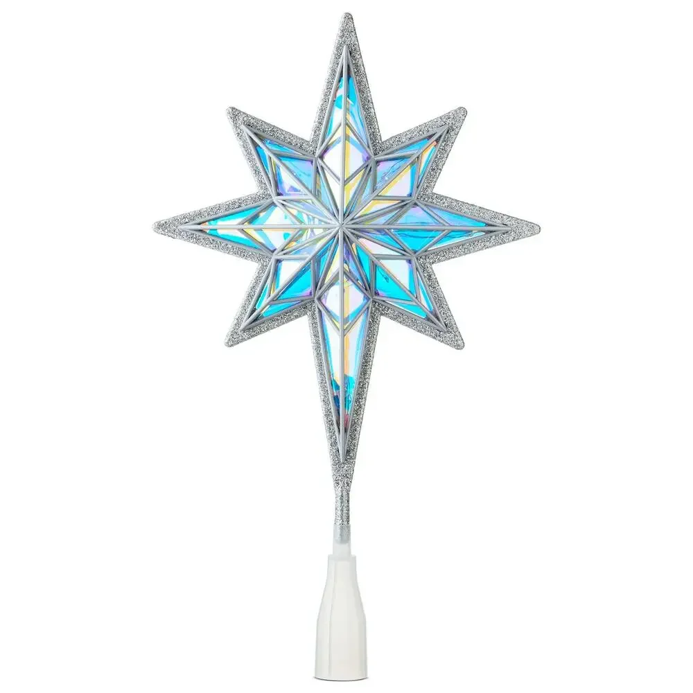 Iridescent LED Star Christmas Tree Topper Silver 15